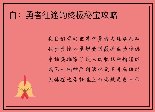 白：勇者征途的终极秘宝攻略